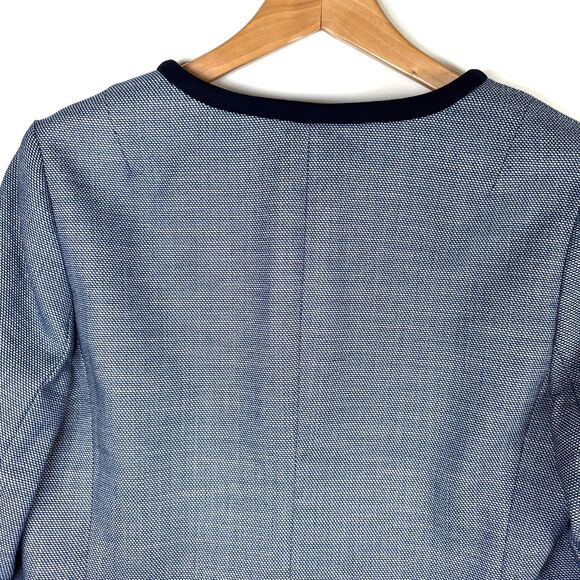 Talbots Blazer Womens 12P Blue Textured Open Front Contrast Trim Detail Jacket - Picture 5 of 13